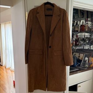 Zara Brown Suede Long Trench Coat